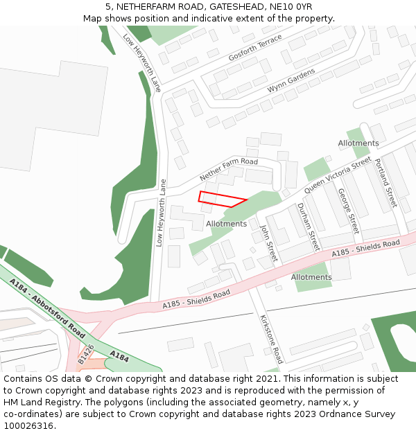 5, NETHERFARM ROAD, GATESHEAD, NE10 0YR: Location map and indicative extent of plot