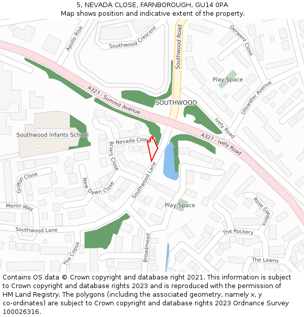 5, NEVADA CLOSE, FARNBOROUGH, GU14 0PA: Location map and indicative extent of plot