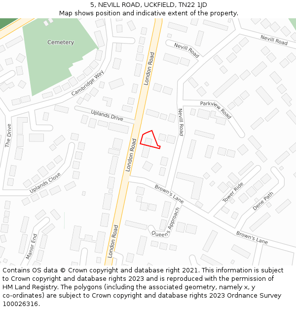 5, NEVILL ROAD, UCKFIELD, TN22 1JD: Location map and indicative extent of plot