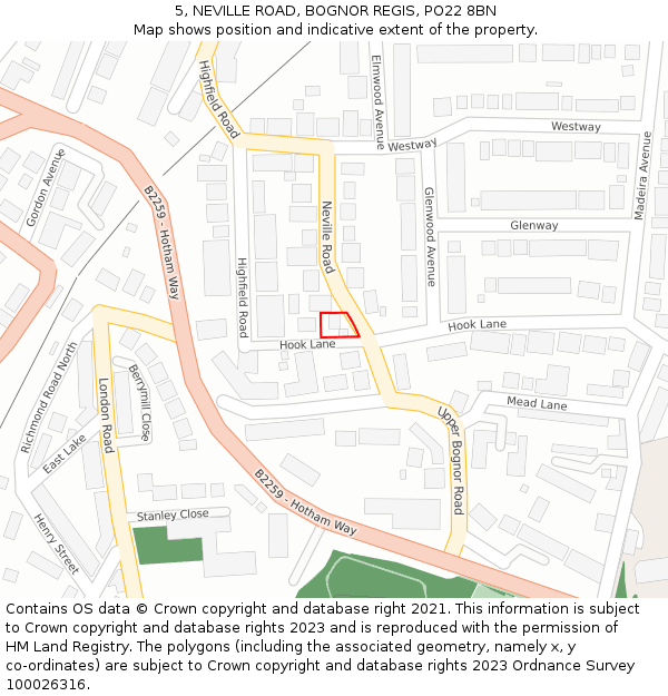 5, NEVILLE ROAD, BOGNOR REGIS, PO22 8BN: Location map and indicative extent of plot