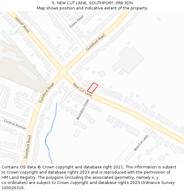 5, NEW CUT LANE, SOUTHPORT, PR8 3DN: Location map and indicative extent of plot