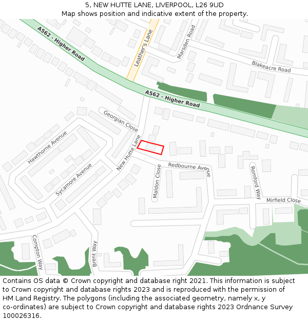 5, NEW HUTTE LANE, LIVERPOOL, L26 9UD: Location map and indicative extent of plot