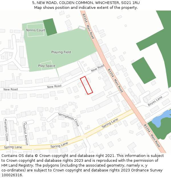 5, NEW ROAD, COLDEN COMMON, WINCHESTER, SO21 1RU: Location map and indicative extent of plot