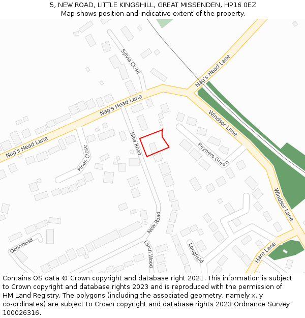 5, NEW ROAD, LITTLE KINGSHILL, GREAT MISSENDEN, HP16 0EZ: Location map and indicative extent of plot