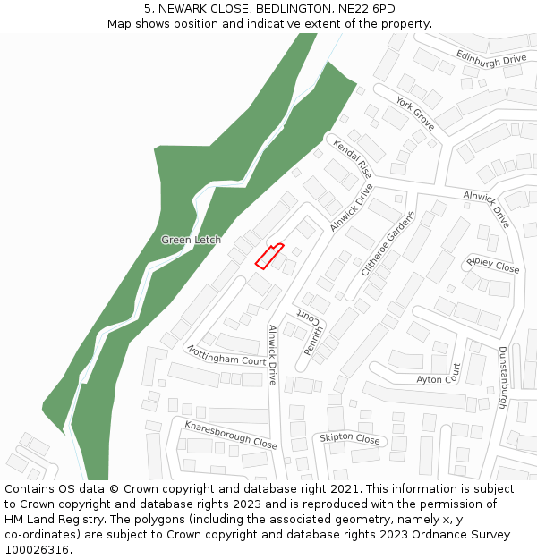 5, NEWARK CLOSE, BEDLINGTON, NE22 6PD: Location map and indicative extent of plot