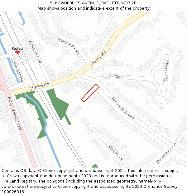 5, NEWBERRIES AVENUE, RADLETT, WD7 7EJ: Location map and indicative extent of plot