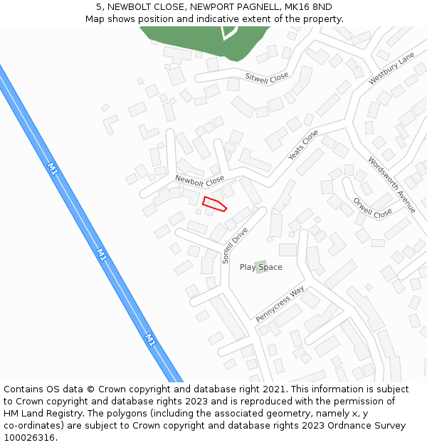 5, NEWBOLT CLOSE, NEWPORT PAGNELL, MK16 8ND: Location map and indicative extent of plot