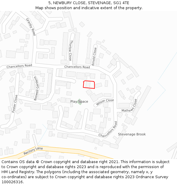 5, NEWBURY CLOSE, STEVENAGE, SG1 4TE: Location map and indicative extent of plot