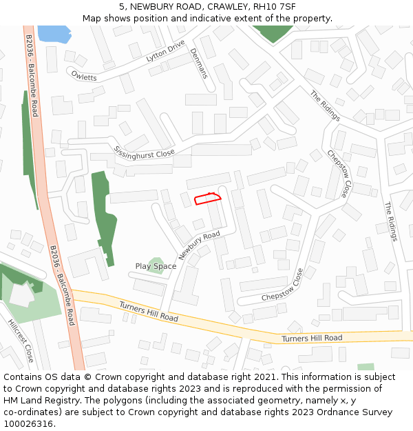 5, NEWBURY ROAD, CRAWLEY, RH10 7SF: Location map and indicative extent of plot