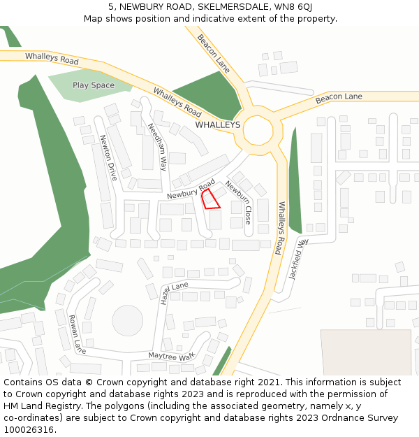 5, NEWBURY ROAD, SKELMERSDALE, WN8 6QJ: Location map and indicative extent of plot