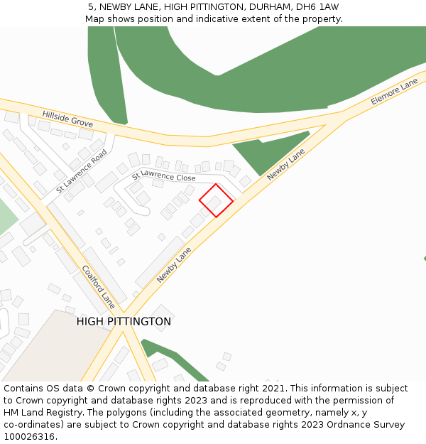 5, NEWBY LANE, HIGH PITTINGTON, DURHAM, DH6 1AW: Location map and indicative extent of plot