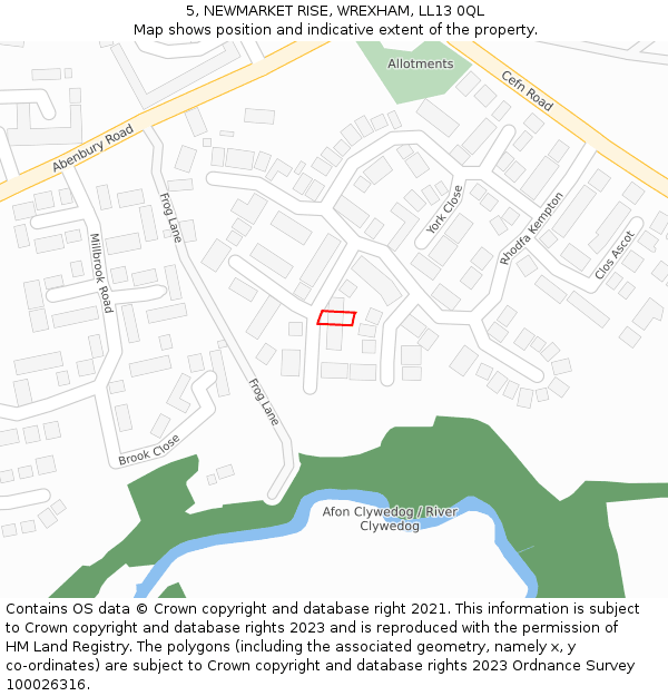 5, NEWMARKET RISE, WREXHAM, LL13 0QL: Location map and indicative extent of plot