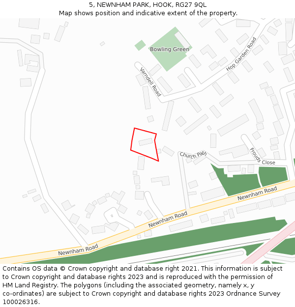 5, NEWNHAM PARK, HOOK, RG27 9QL: Location map and indicative extent of plot