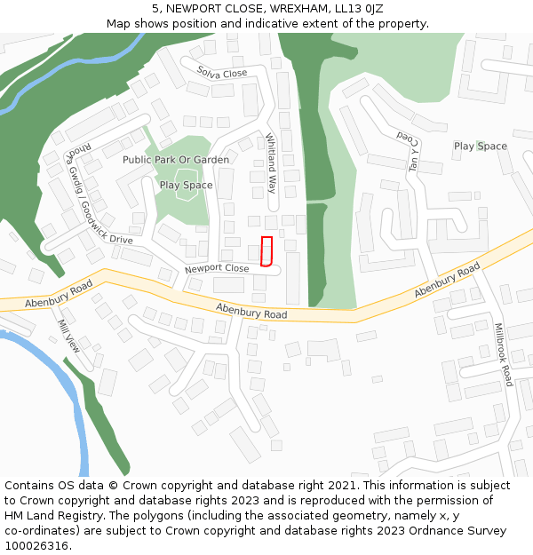 5, NEWPORT CLOSE, WREXHAM, LL13 0JZ: Location map and indicative extent of plot