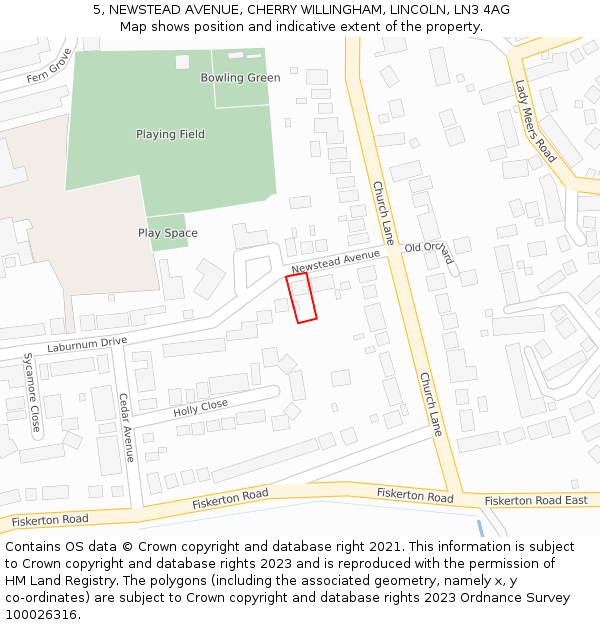 5, NEWSTEAD AVENUE, CHERRY WILLINGHAM, LINCOLN, LN3 4AG: Location map and indicative extent of plot