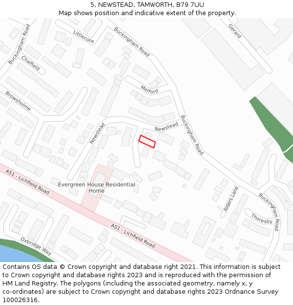 5, NEWSTEAD, TAMWORTH, B79 7UU: Location map and indicative extent of plot