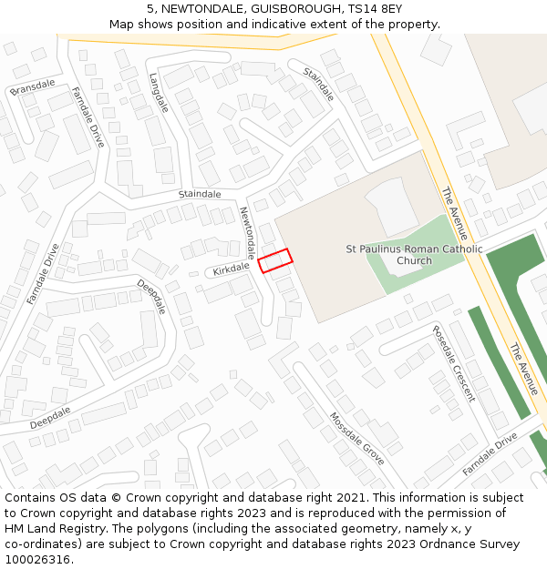 5, NEWTONDALE, GUISBOROUGH, TS14 8EY: Location map and indicative extent of plot