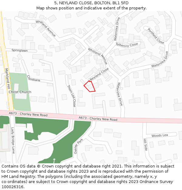 5, NEYLAND CLOSE, BOLTON, BL1 5FD: Location map and indicative extent of plot