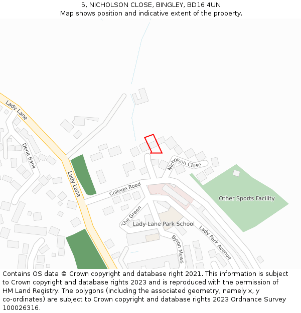 5, NICHOLSON CLOSE, BINGLEY, BD16 4UN: Location map and indicative extent of plot