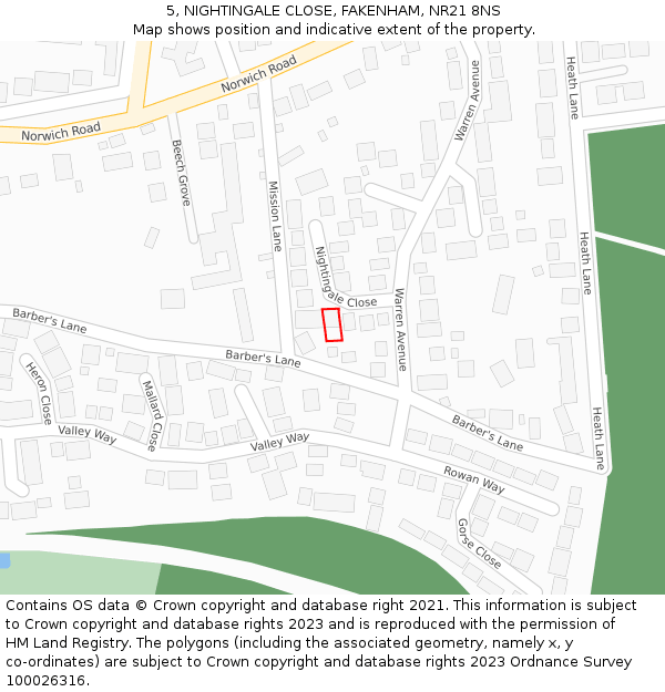 5, NIGHTINGALE CLOSE, FAKENHAM, NR21 8NS: Location map and indicative extent of plot