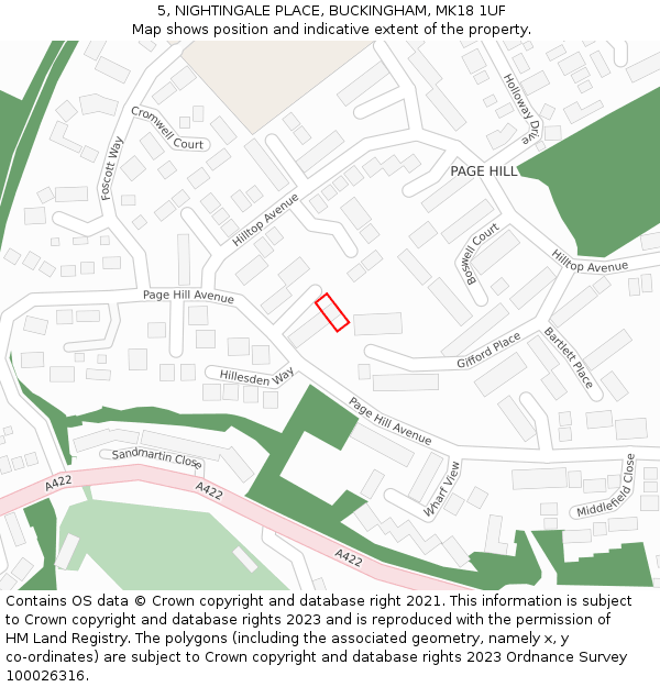 5, NIGHTINGALE PLACE, BUCKINGHAM, MK18 1UF: Location map and indicative extent of plot