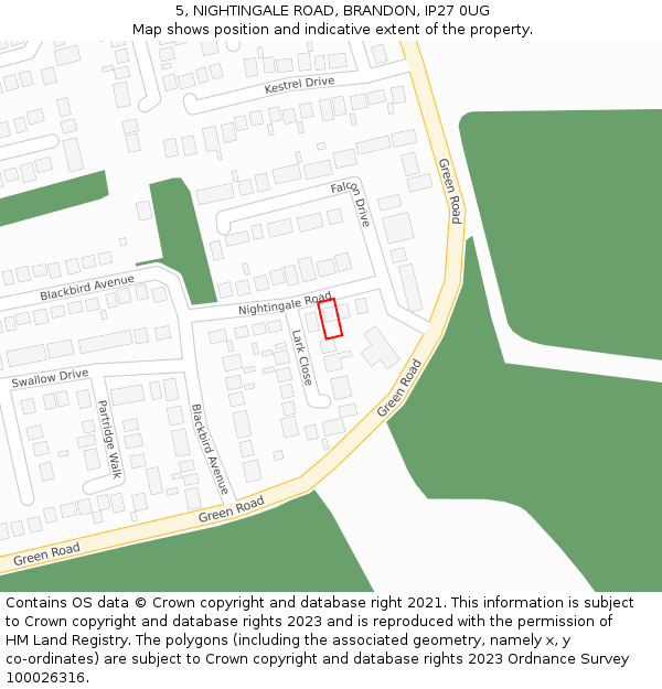 5, NIGHTINGALE ROAD, BRANDON, IP27 0UG: Location map and indicative extent of plot
