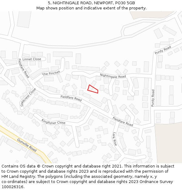 5, NIGHTINGALE ROAD, NEWPORT, PO30 5GB: Location map and indicative extent of plot