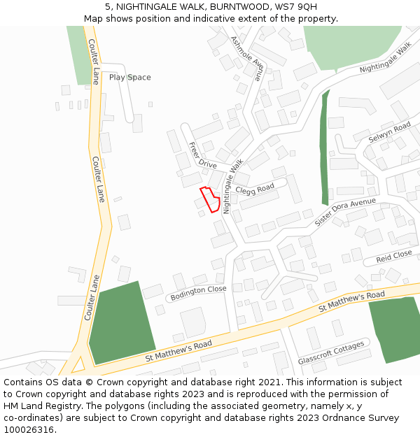 5, NIGHTINGALE WALK, BURNTWOOD, WS7 9QH: Location map and indicative extent of plot