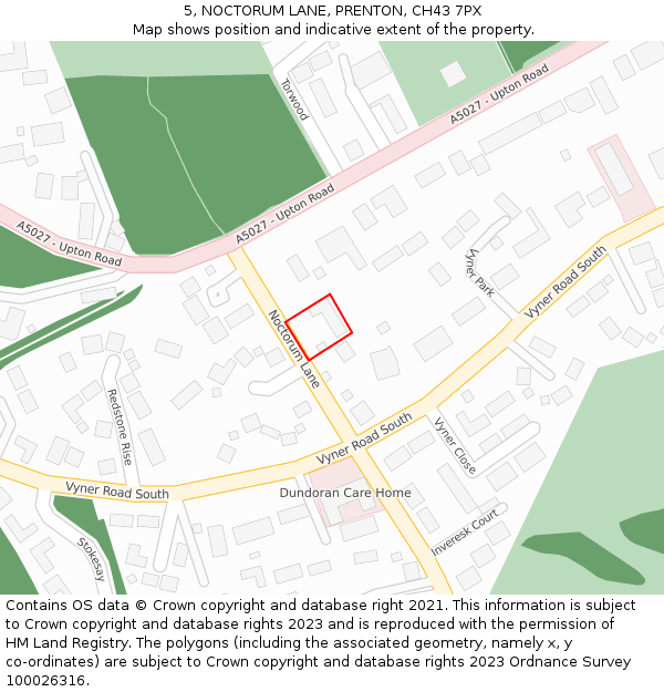 5, NOCTORUM LANE, PRENTON, CH43 7PX: Location map and indicative extent of plot