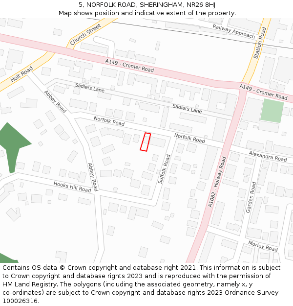 5, NORFOLK ROAD, SHERINGHAM, NR26 8HJ: Location map and indicative extent of plot