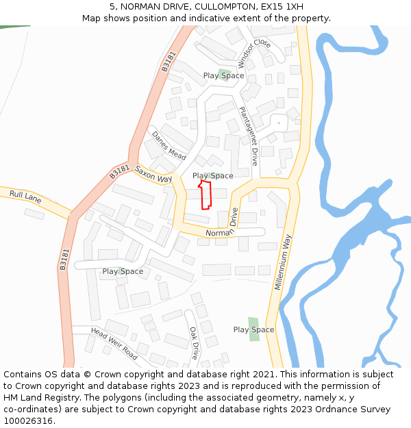 5, NORMAN DRIVE, CULLOMPTON, EX15 1XH: Location map and indicative extent of plot