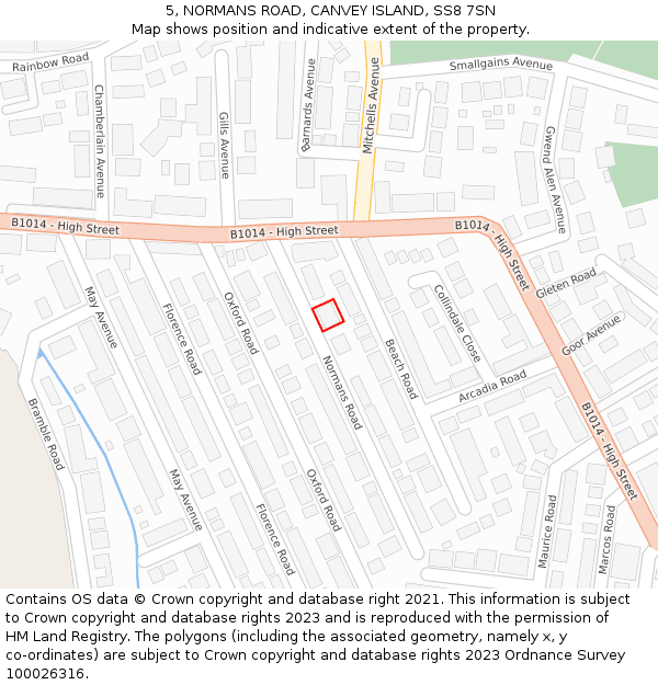 5, NORMANS ROAD, CANVEY ISLAND, SS8 7SN: Location map and indicative extent of plot