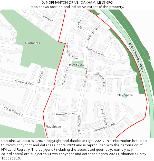 5, NORMANTON DRIVE, OAKHAM, LE15 6FG: Location map and indicative extent of plot