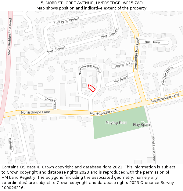 5, NORRISTHORPE AVENUE, LIVERSEDGE, WF15 7AD: Location map and indicative extent of plot