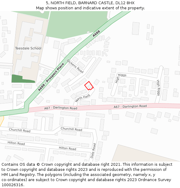 5, NORTH FIELD, BARNARD CASTLE, DL12 8HX: Location map and indicative extent of plot