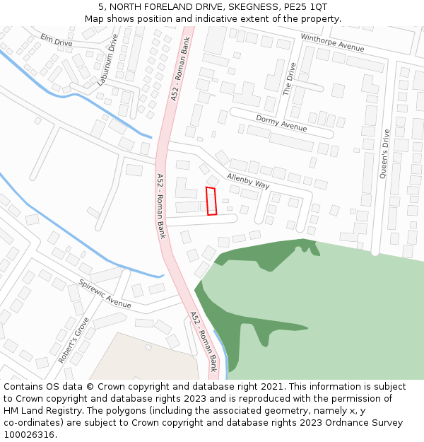 5, NORTH FORELAND DRIVE, SKEGNESS, PE25 1QT: Location map and indicative extent of plot