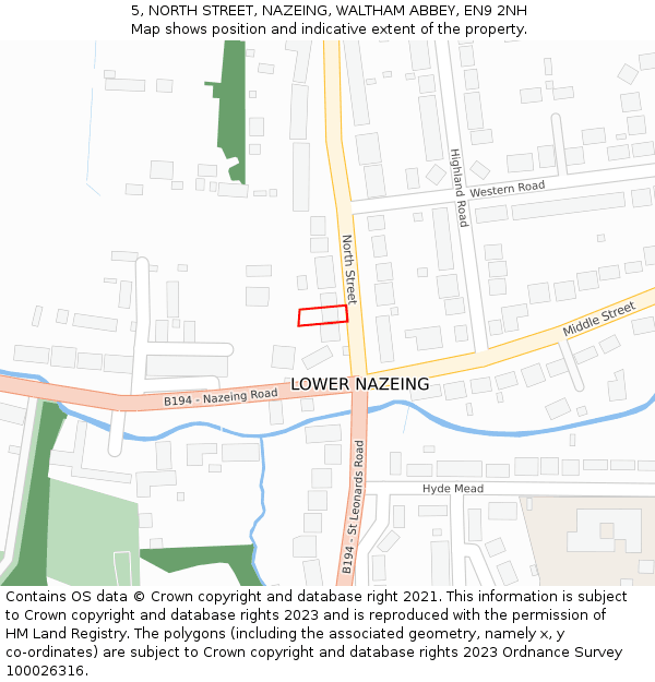 5, NORTH STREET, NAZEING, WALTHAM ABBEY, EN9 2NH: Location map and indicative extent of plot