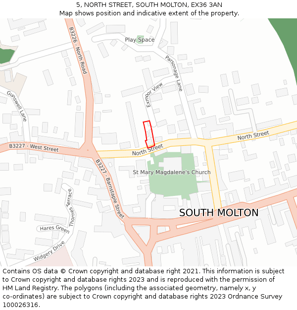 5, NORTH STREET, SOUTH MOLTON, EX36 3AN: Location map and indicative extent of plot