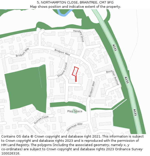 5, NORTHAMPTON CLOSE, BRAINTREE, CM7 9FG: Location map and indicative extent of plot