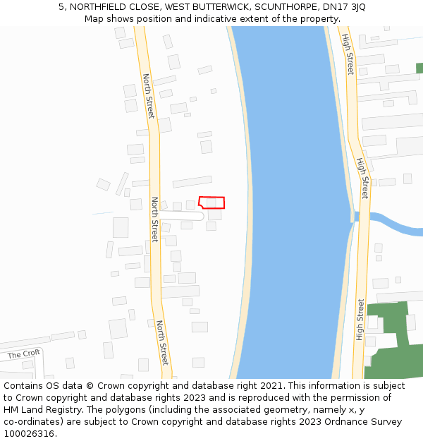 5, NORTHFIELD CLOSE, WEST BUTTERWICK, SCUNTHORPE, DN17 3JQ: Location map and indicative extent of plot