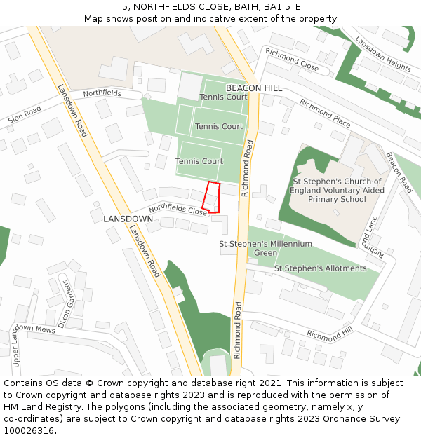 5, NORTHFIELDS CLOSE, BATH, BA1 5TE: Location map and indicative extent of plot