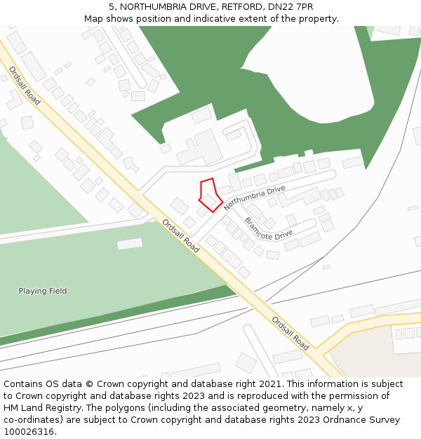 5, NORTHUMBRIA DRIVE, RETFORD, DN22 7PR: Location map and indicative extent of plot
