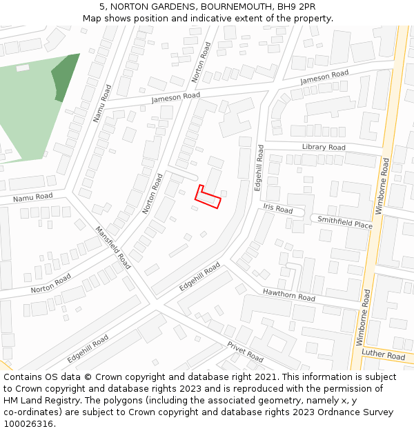 5, NORTON GARDENS, BOURNEMOUTH, BH9 2PR: Location map and indicative extent of plot