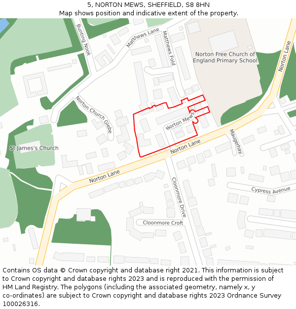 5, NORTON MEWS, SHEFFIELD, S8 8HN: Location map and indicative extent of plot