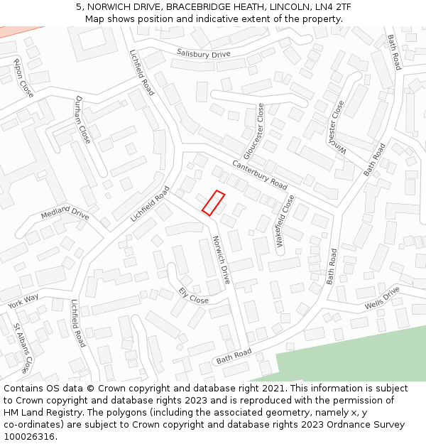5, NORWICH DRIVE, BRACEBRIDGE HEATH, LINCOLN, LN4 2TF: Location map and indicative extent of plot