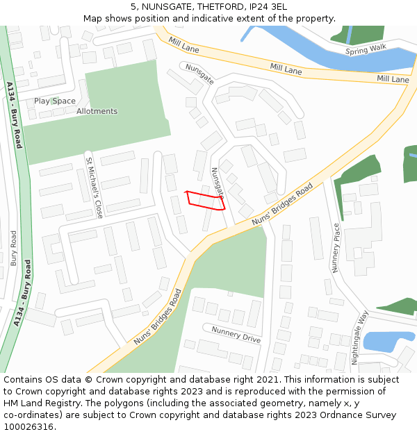 5, NUNSGATE, THETFORD, IP24 3EL: Location map and indicative extent of plot