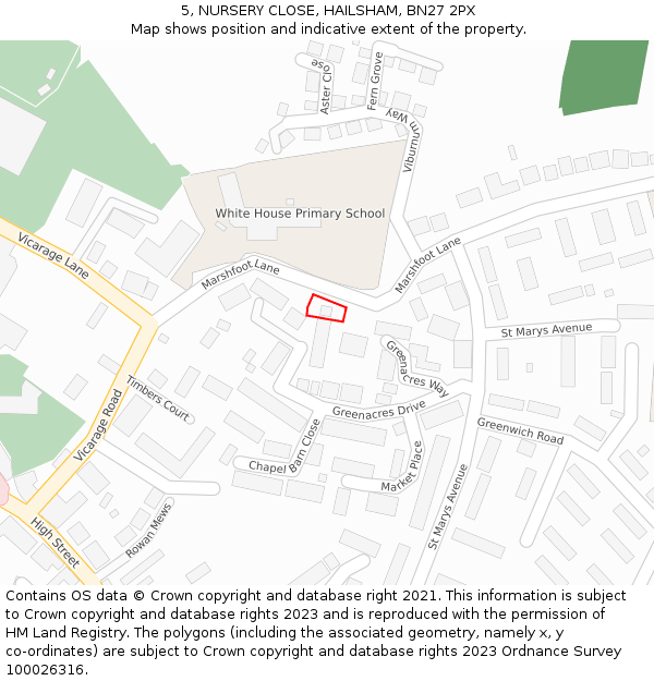 5, NURSERY CLOSE, HAILSHAM, BN27 2PX: Location map and indicative extent of plot