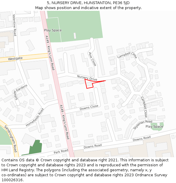 5, NURSERY DRIVE, HUNSTANTON, PE36 5JD: Location map and indicative extent of plot