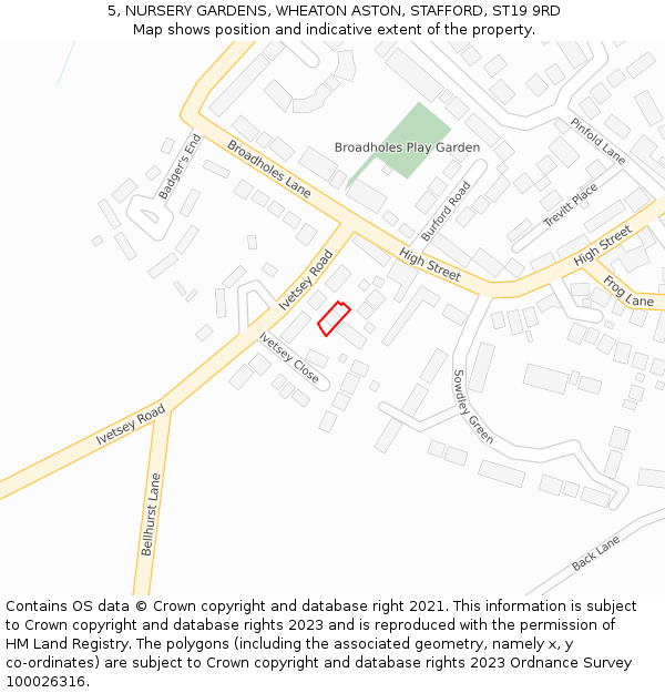 5, NURSERY GARDENS, WHEATON ASTON, STAFFORD, ST19 9RD: Location map and indicative extent of plot