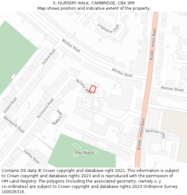 5, NURSERY WALK, CAMBRIDGE, CB4 3PR: Location map and indicative extent of plot